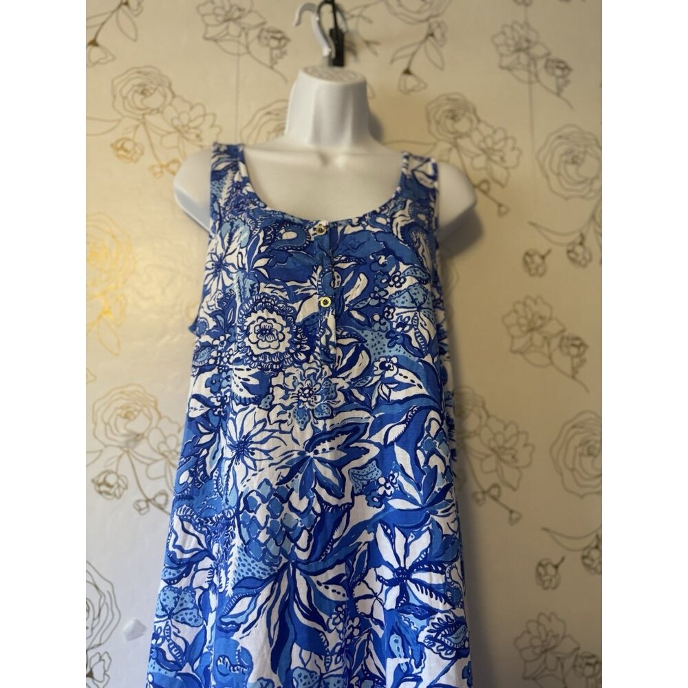 New Lilly Pulitzer Lela Henley Tank Dress Size Large Flocking Fabulous Blue - Picture 4 of 7